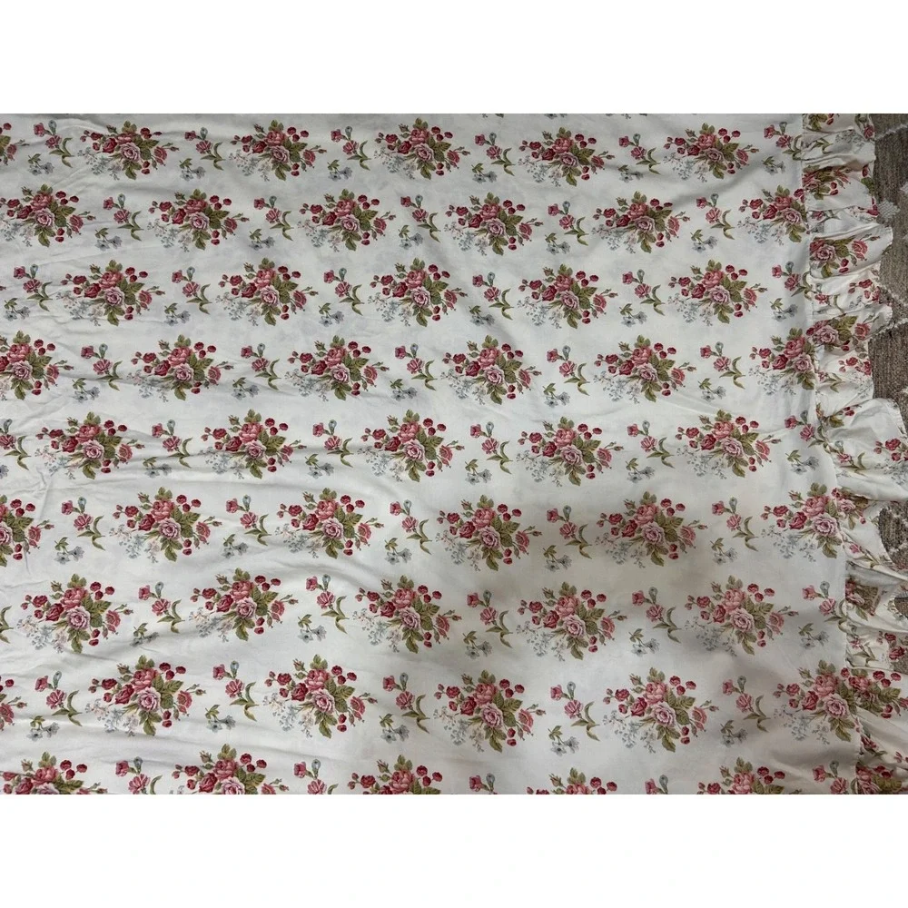 Vintage Ralph Lauren Italy Emily Anne Flat QUEEN Bed Sheet Floral Roses Ruffle